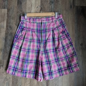 Justin Allen's Islander High waisted Oversized Pleated mom plaid shorts.